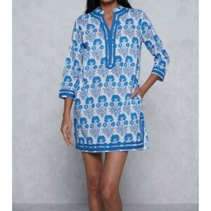 Ro's Garden  Kurta Mini Dress |Blue and White Print| SZ S NWT